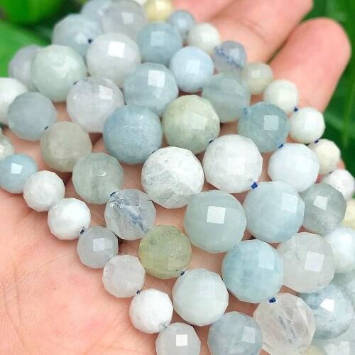 Faceted Natural Stone AAA Blue Aquamarine Loose Spacer Beads For Jewelry Making Diy Bracelet 6mm 8mm 10mm 7.5