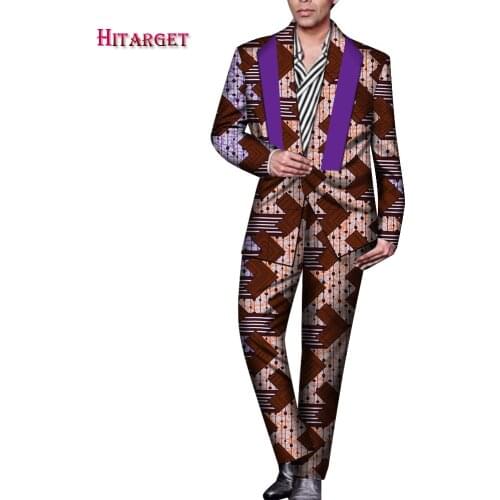 African Clothes for Men Dashiki Suit 2 Piece Set Print Coat and Pant Nigerian Men Clothes Casual Bazin Riche Men Outfit WYN1371