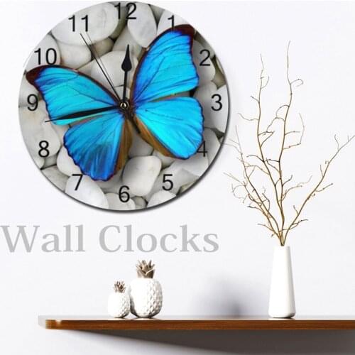 Butterflies10Inch Big Round Wall-Clock Decor Numeral Digital Dial Mute Silent Digital Clocks Battery Operated Clocks for Bedroom