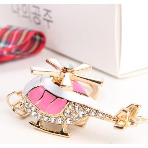 Pink Plane Helicopter Charm Pendant Lovely Crystal Purse HandBag Car Keyring Key Chain Jewelry friend Gift Accessories