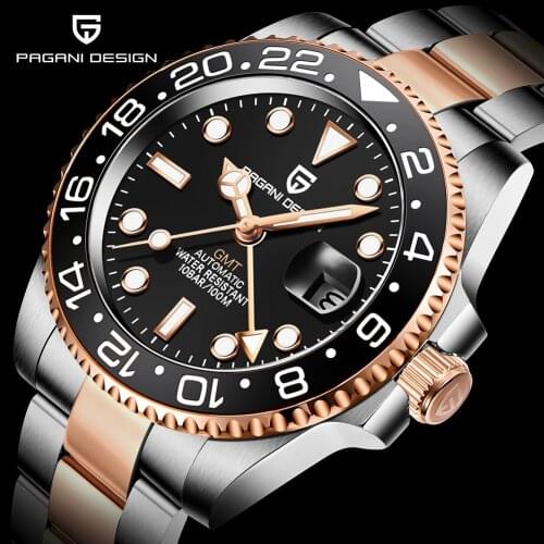 PAGANI DESIGN New Men Mechanical Wristwatches Fashion Sapphire Glass Automatic Watches 100m Waterproof Stainless Steel GMT Watch