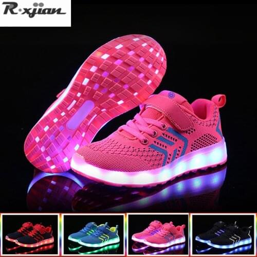 Children shoes boys and girls mesh lightweight princess glowing sneakers breathable fashion boys shoes LED soft sole girls shoes