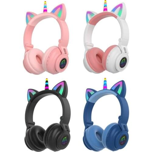Cute Unicorn Wireless Bluetooth-compatible Kids Headphones With Mic, Girls Child Music Stereo Earphone PC Phone Headset Gift