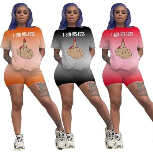 Women 2 Piece Outfit Summer Printed Short Set Casual Short Sleeve T-Shirts Bodycon Shorts Two Pieces Set For Home Wear