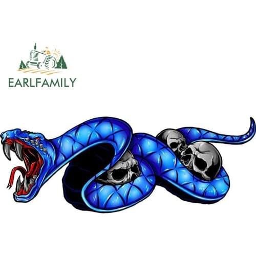 EARLFAMILY 13cm x 5cm for Maltese Cross Skull Blue Snake Car Styling Stickers Auto Waterproof Decals Bumper JDM RV Vinyl Wrap
