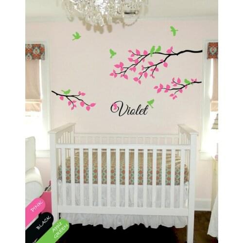 Personalised Baby Name Tree Branches Wall Decals Custom Color Spring Tree Wall Stickers For Kids Room Nursery Wall Tattoo JW231