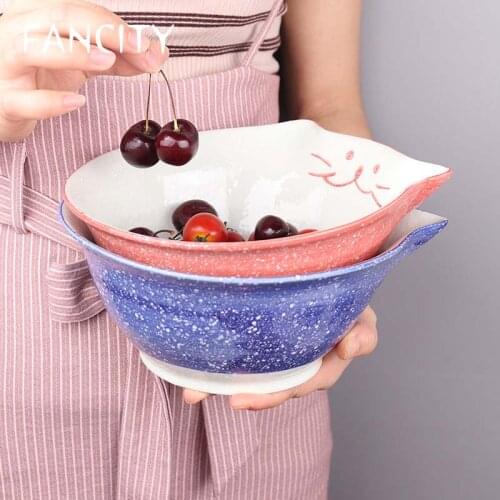 FANCITY Japanese lucky cat ceramic tableware rice bowl cute household soup bowl noodle bowl dessert bowl hot pot sauce small bow