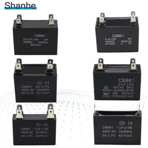 450V Motor Run Capacitor Fan Ceiling exhaust CBB61 1uF 1.5uF 2uF 2.5uF 3uF 3.5uF 4uF 5uF 6uF 8uF 10uF