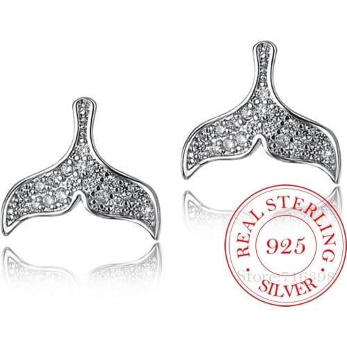Cubic Zirconia Fish Tail Stud Earrings For Women High Quality 100% 925 Sterling Silver Lady Fashion Wedding Jewelry eh874