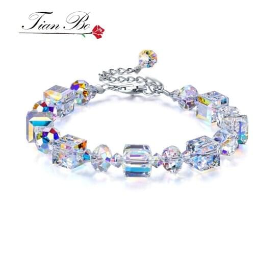 TianBo Hot sales "A Little Romance" Square Glass Crystal-AB Bracelet Square Wishing Stone Luxury DIY Crystal Jewelry Women Gift