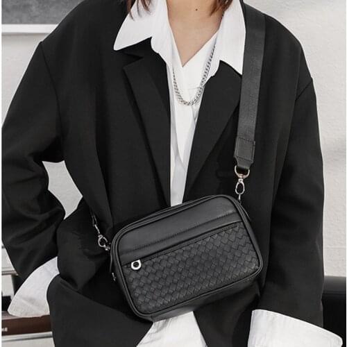 Weave Leather Saddle Bag Men Crossbody Bags Fashion Luxury Design Shoulder Messenger Bag Male Cross Body Bag Bandolera Hombre