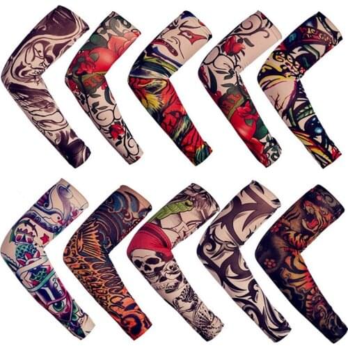 Fashion Elastic Tattoo Sleeves Riding UV Care Cool Printed Sun-proof Arm Protection Glove Fake Temporary Tattoos
