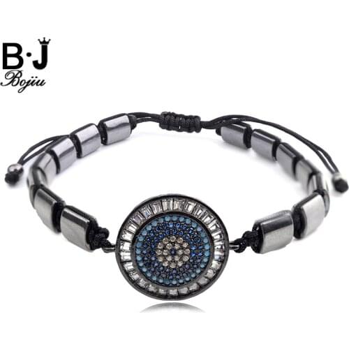 Bojiu Knotted Rose pink round pendant Dazzling Natural Stone Colorful AB Crystal Rhinestone Adjustable Size Bracelet Men MBC56