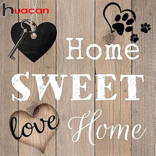 Huacan Diamond Painting Text Heart Full Square Drill Home Art Diamond Embroidery Board Mosaic Wall Decor