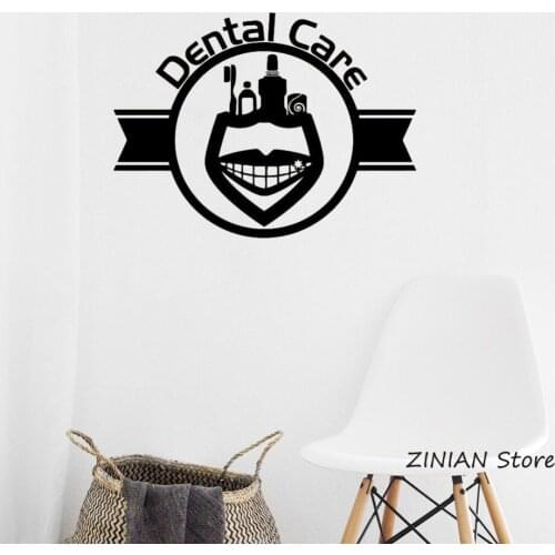 Dental Care Logo Wall Stickers Teeth Stomatology Clinic Dentist Tooth Vinyl Decal Home Decor Bathroom Poster Art Mural Z030