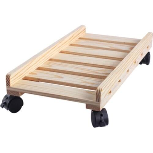 XRHYY Solid Wood Desktop PC Case Computer Adjustable CPU Stand Tower/Chassis Tray with 4 Caster Rolling Wheels