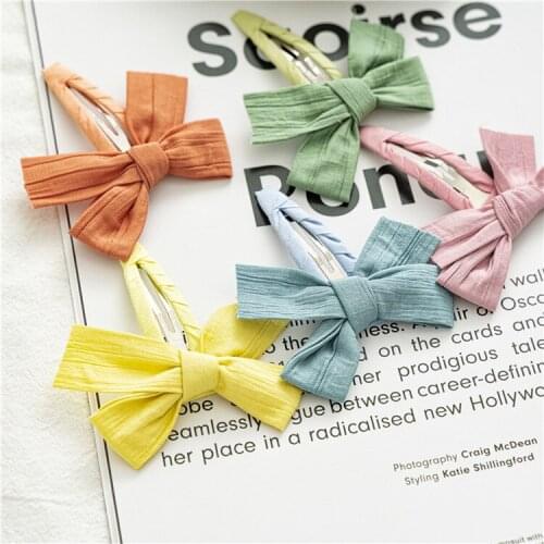 New candy color childrens bow hairpin childrens baby fabric BB clip water drop clip