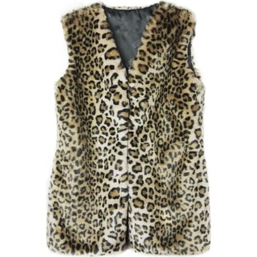 Autumn winter long faux fur vest warm vest female plus size vest jacket Leopard waistcoat