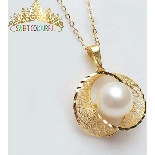18K Yellow Gold Necklace 8-8.5MM Natural Pearls 16 inch/41cm and 18 inch/46 cm Length