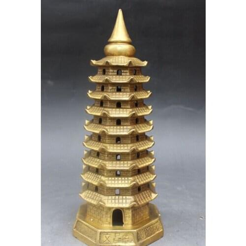Song voge gem S0002 9" Chinese Feng shui Religion Brass Buddhism Buddha Stupa Pagoda Tower Statue