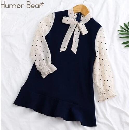 Humor Bear Girls Dresses Spring Autumn Kids Clothes Girls Stitching Princess Dress Children Clothing Fake 2PCS Birthday Dress