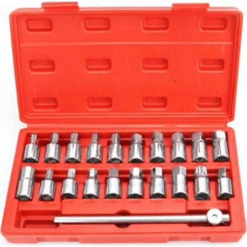 Durable Steel Wear-resistant Four-corner Hexagonal Oil Drain Tool 21 Pieces Socket Wrench Screw Hand Tools T5UC