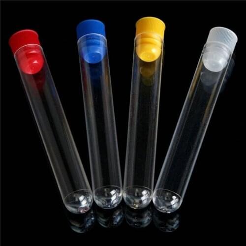 50/100pcs/lot Length 60mm to 150mm Clear Plastic Test Tubes With Plastic Blue/Red/White Stopper Push Cap For Experiments