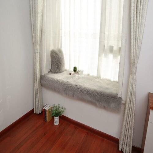 Rectangle Fluffy Long Faux Fur Artificial Skin Chair Seat Sofa Cover Carpet Mat Area Rug Living Bedroom Home Decoration White