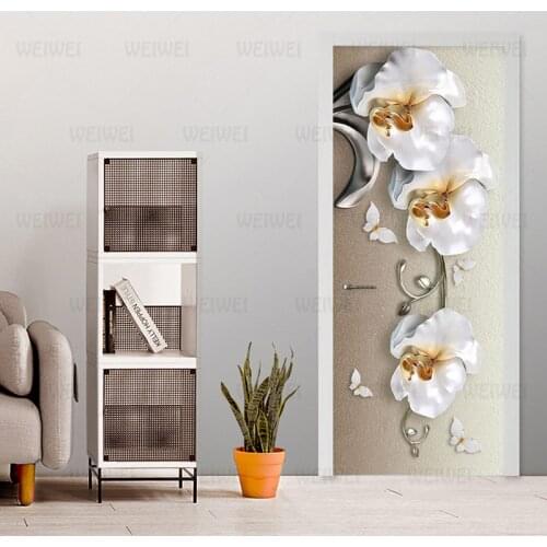 PVC Self-Adhesive Waterproof Door Sticker European Style 3D Stereo Butterfly Orchid Flowers Mural Wallpaper Luxury Wall Stickers
