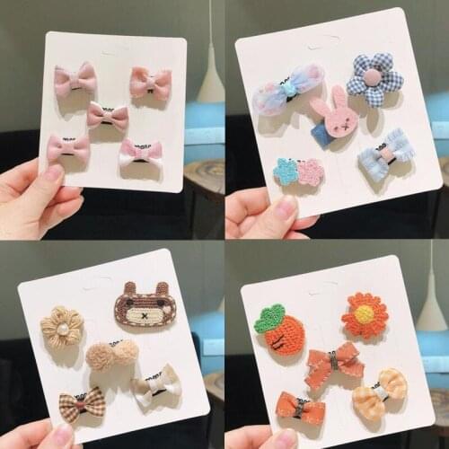 Hand Stitched Hair Clips For Baby Girls 0.5-3 Years Old 5pcs/Set Cloth Bows Animals Hairpins Barrettes Kids Hair Accessories