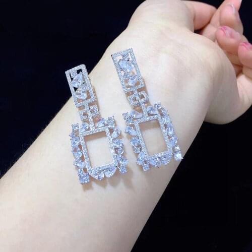 925 sterling silver with cubic zircon rectangle drop earring high quality fine women jewelry for party free shipping