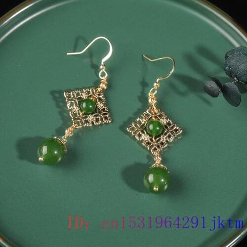 Green Jade Bead Earrings Jewelry Zircon 925 Silver Gemstone Gifts Chalcedony Fashion Women Natural Amulet Crystal