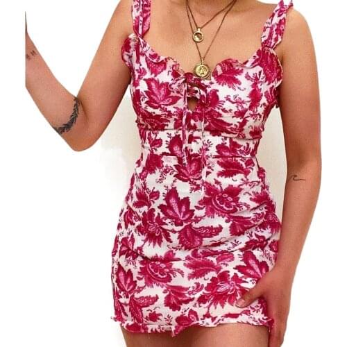 Spring and Summer Women Quality Commuter Floral Dress Ruffled Sling Dress