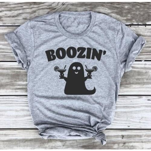 Skuggnas BOOZIN' Ghost Tshirt Boos Halloween Funny Drinking Shirt graphic women tees grunge aesthetic tumblr kawaii tops