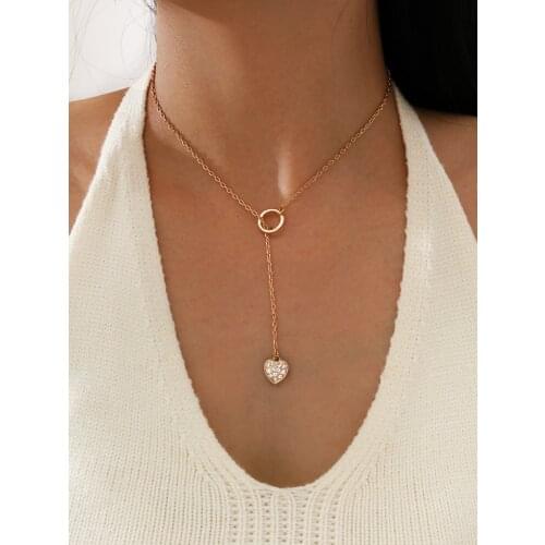 Stillgirl Vintage Crystal Heart Pendant Necklace for Women Gold Color Rhinestone Tassel Kpop Chains Female Fashion Jewelry Gift