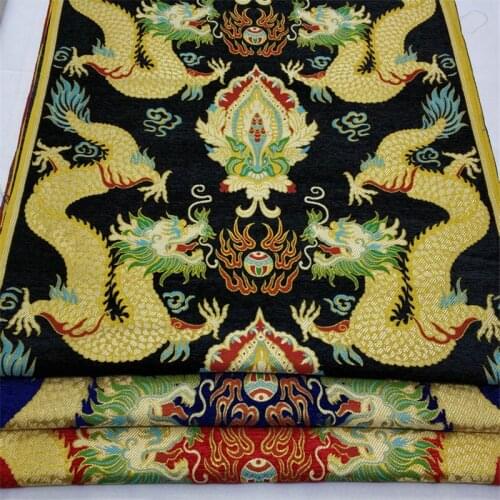 C582 1Yard Black/Red/Blue Dragon Jacquard Chinese Traditional Silk Brocade Fabric Cheongsam Table Cloth Wall Decoration Clothes