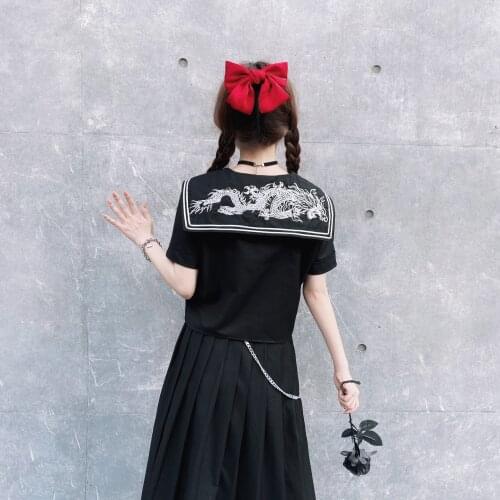 New Summer Fashion Women Preppy Style Punk Gothic Girls Harajuku Black Skirt Woman Pleated Long Skirts Suit