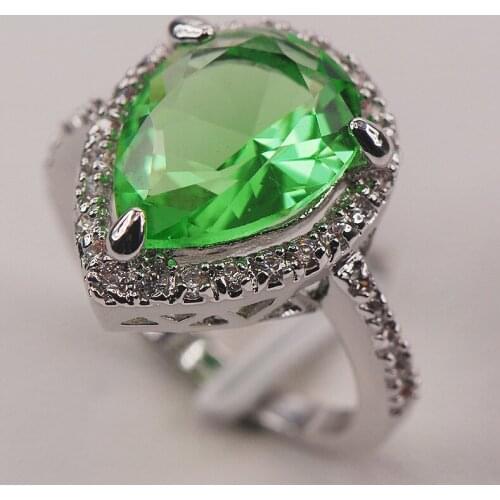 Peridot White Crystal Zircon 925 Sterling Silver Woman Ring Size 6 7 8 9 10 F605 Fashion