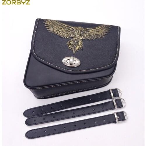 ZORBYZ Black Synthetic Leather Eagle Saddlebag Saddle Bag Luggage Bag Pannier Bag For Harley Honda Suzuki