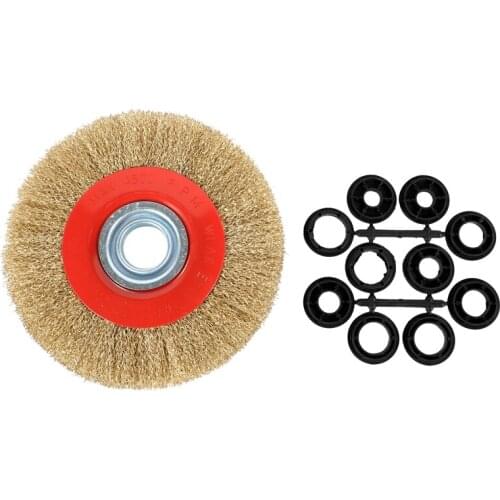 1Pcs 8 Inch 200mm Steel Flat Wire Wheel Brush with 10pcs Adaptor Rings For Bench Grinder Polish