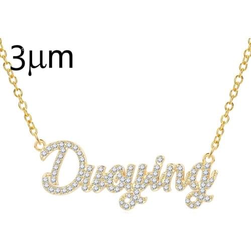 3UMeter Custom Jewelry Crystal Plating Really Gold Sparkling Cut Carrie Style Name Necklaces Personalized Nameplate Necklace