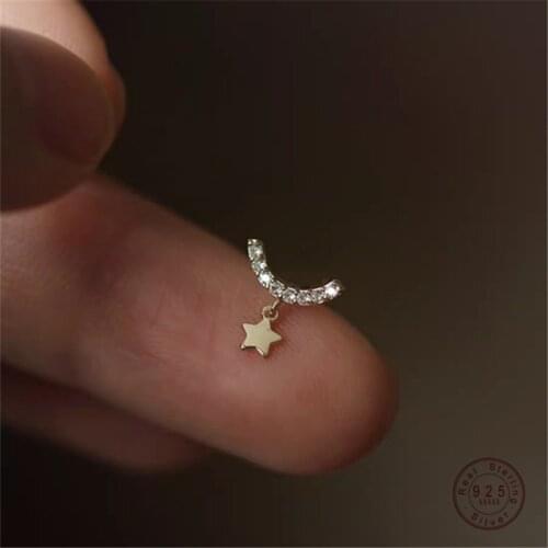 925 Sterling Silver Simple Pavé Crystal Star Stud Earrings Women Romantic Sweet Student Party Jewelry Girlfriend Gift