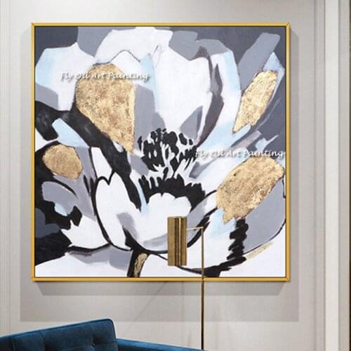 Abstract Gold Foil Flower Art Painting On Canvas Wall Art Wall Adornment Picture Painting For Home Decor family Decorate