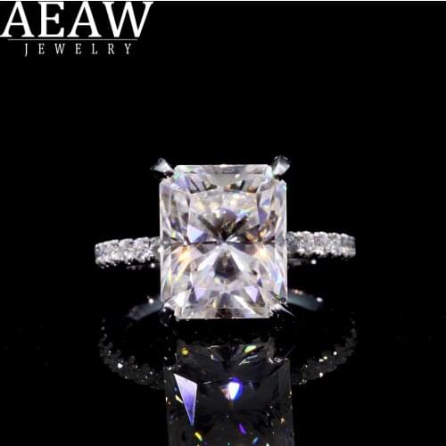 AEAW 18K White Gold Radiant cut 4 Carat DF Moissanite Engagement Ring Lab Diamond Solitaire Wedding for Women