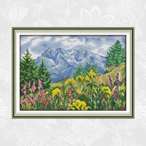 Distant Mountain Patterns Cross Stitch Kits 11CT Printed Fabric 14CT Canvas DMC Counted Cross-stitch Embroidery Thread Sets
