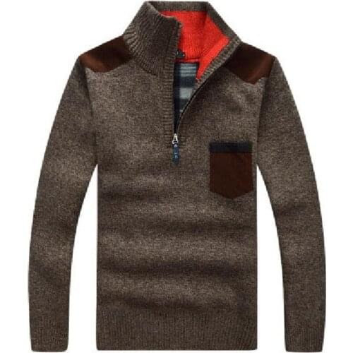 Mens new jumper autumn winter casual fleece warm knit sweater sweater fashion splice pocket half zipper hoodie