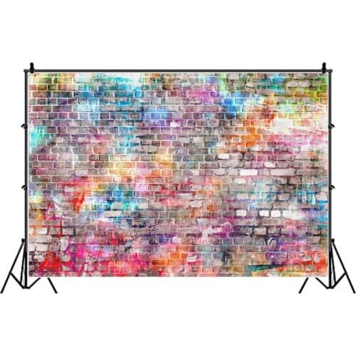 Brick Wall Backdrop Pale Rainbow Color Brick Wall Party Photography Background Holiday Celebration Photo Booth Studio Decor