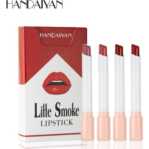 New Sexy Bag Type Cigarette Shape Smoke 4pcs/sets Tube Lipstick Matte Waterproof Matt Long-lasting Velvet Red Lip Tint Cosmetics