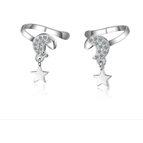 Personality temperament trend exquisite wild small fresh crystal star shape silver plated ear clip IU001