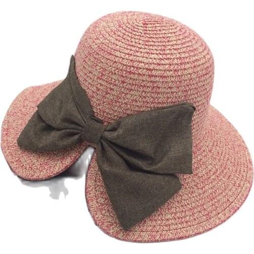 Summer Women Big Bow Butterfly Straw hat Ladies Outdoor Travel Sun Hat Sunscreen Shade Large brim Viosr Caps